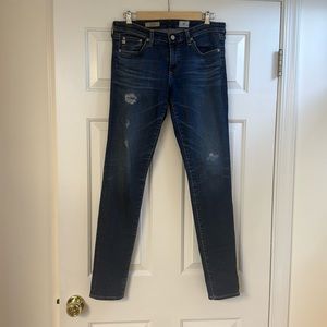 AG Jeans, The Legging, medium wash distressed patches